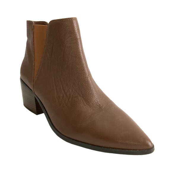 Saks Fifth Avenue Bootie Women Size 10M Brown Leather Chelsea Point-toe Ankle - Picture 1 of 13